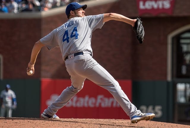 Los Angeles Dodgers pitcher Rich Hill against the San Francisco Giants