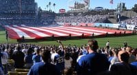 Dodger Stadium view, American flag, 2018 NLCS