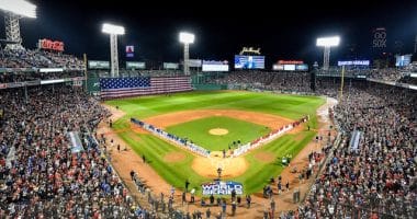 Fenway Park view, Dodgers lined up, 2018 World Series