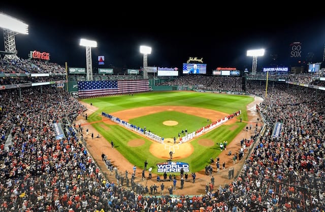 Fenway Park view, Dodgers lined up, 2018 World Series