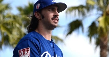 Los Angeles Dodgers pitching prospect Tony Gonsolin during Spring Training at Camelback Ranch
