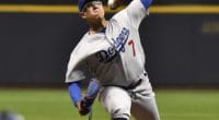 Los Angeles Dodgers pitcher Julio Urias against the Milwaukee Brewers