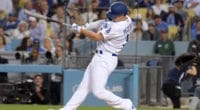 Los Angeles Dodgers left fielder Joc Pederson hits a home run