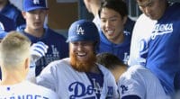 Los Angeles Dodgers third baseman Justin Turner in the dugout at Dodger Stadium