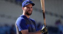 Los Angeles Dodgers outfielder Chris Taylor during batting practice at Dodger Stadium