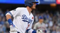 Los Angeles Dodgers right fielder Cody Bellinger rounds the bases after hitting a home run off New York Mets starting pitcher Jacob deGrom