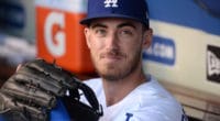 Los Angeles Dodgers right fielder Cody Bellinger in the dugout at Dodger Stadium