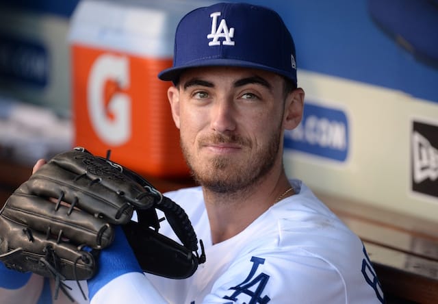 Los Angeles Dodgers right fielder Cody Bellinger in the dugout at Dodger Stadium