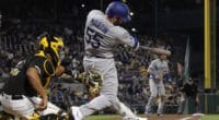 Los Angeles Dodgers catcher Russell Martin bats during a game against the Pittsburgh Pirates