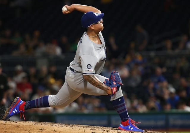 Los Angeles Dodgers pitcher Julio Urias throws a pitch against the Pittsburgh Pirates