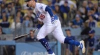 Los Angeles Dodgers infielder Matt Beaty hits a pinch-hit RBI single against the New York Mets