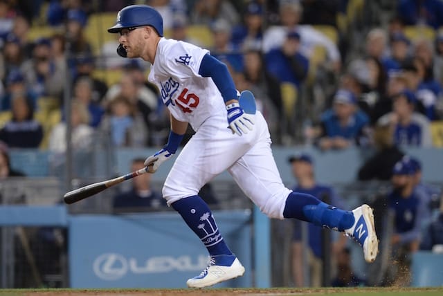 Los Angeles Dodgers infielder Matt Beaty hits a pinch-hit RBI single against the New York Mets