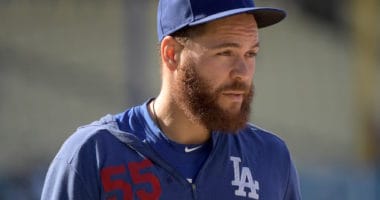 Los Angeles Dodgers catcher Russell Martin during batting practice at Dodger Stadium