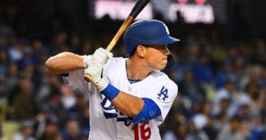 Los Angeles Dodgers catcher Will Smith hits a single in his first career MLB at-bat