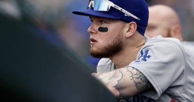 Los Angeles Dodgers outfielder Alex Verdugo in the dugout at Chase Field