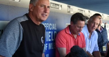 Colorado Rockies manager Bud Black in the dugout at Dodger Stadium