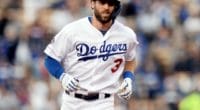 Los Angeles Dodgers shortstop Chris Taylor rounds the bases after hitting a home run against the San Francisco Giants