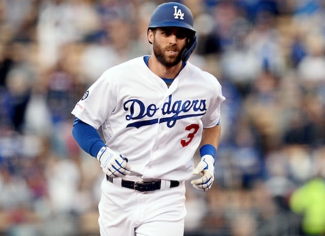 Los Angeles Dodgers shortstop Chris Taylor rounds the bases after hitting a home run against the San Francisco Giants