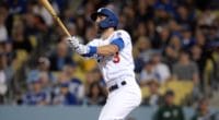 Los Angeles Dodgers shortstop Chris Taylor hits a home run against the San Francisco Giants