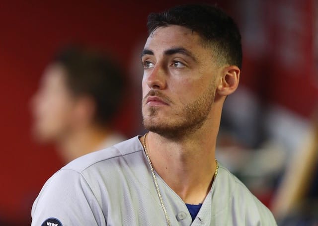 Los Angeles Dodgers right fielder Cody Bellinger in the dugout at Chase Field