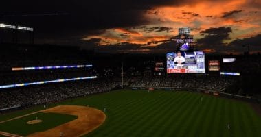 General view of Coors Field during a game between the Los Angeles Dodgers and Colorado Rockies