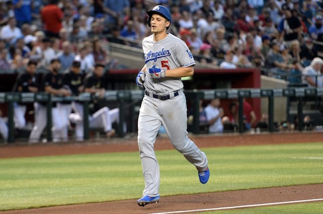 Los Angeles Dodgers shortstop Corey Seager rounds the bases after hitting a home run against the Arizona Diamondbacks