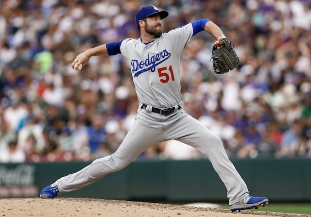 Los Angeles Dodgers relief pitcher Dylan Floro against the Colorado Rockies