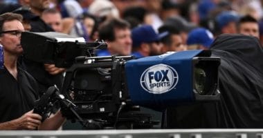 General view of a Fox Sports camera and cameraman at Coors Field