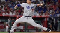 Los Angeles Dodgers starting pitcher Hyun-Jin Ryu against the Los Angeles Angels of Anaheim