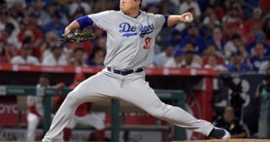 Los Angeles Dodgers starting pitcher Hyun-Jin Ryu against the Los Angeles Angels of Anaheim