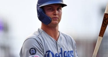 Los Angeles Dodgers outfielder Joc Pederson waits on deck at Coors Field