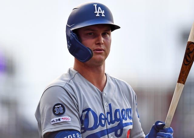 Los Angeles Dodgers outfielder Joc Pederson waits on deck at Coors Field