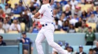 Los Angeles Dodgers outfielder Joc Pederson hits a home run against the Philadelphia Phillies