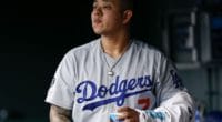 Los Angeles Dodgers pitcher Julio Urias in the dugout at Coors Field