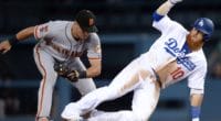 Los Angeles Dodgers third baseman Justin Turner slides into second base