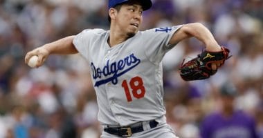 Los Angeles Dodgers starting pitcher Kenta Maeda against the Colorado Rockies