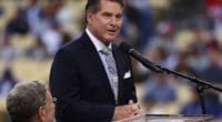 Former Los Angeles Dodgers infielder Steve Garvey during the ceremony for his induction into the Legends of Dodger Baseball class