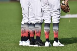 2019 All-Star Game socks during a workout at Progressive Field