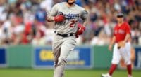 Los Angeles Dodgers outfielder Alex Verdugo rounds the bases after hitting a home run against the Boston Red Sox