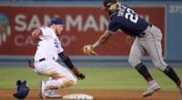 Los Angeles Dodgers outfielder Alex Verdugo slides into second base