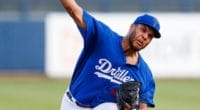Los Angeles Dodgers pitching prospect Andre Scrubb with Double-A Tulsa Drillers before being traded to the Houston Astros