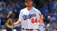 Los Angeles Dodgers pitcher Caleb Ferguson reacts after a win against the Miami Marlins