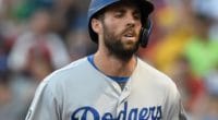 Los Angeles Dodgers infielder Chris Taylor walks to the dugout