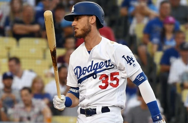 Los Angeles Dodgers right fielder Cody Bellinger reacts after a strikeout