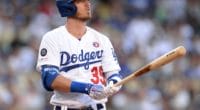 Los Angeles Dodgers outfielder Cody Bellinger hits a home run against the San Diego Padres