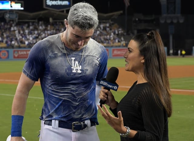 SportsNet LA reporte Alanna Rizzo interviews Cody Bellinger after a Los Angels Dodgers walk-off win