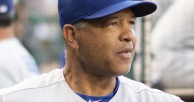 Los Angeles Dodgers manager Dave Roberts in the dugout at Nationals Park