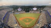 General view of Dodger Stadium during a game between the Los Angeles Dodgers and San Diego Padres