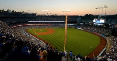 General view of Dodger Stadium during a game between the Los Angeles Dodgers and San Diego Padres on the Fourth of July