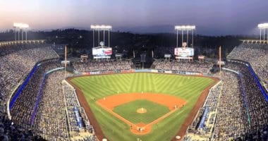 General view of Dodger Stadium during a game between the Arizona Diamondbacks and Los Angeles Dodgers